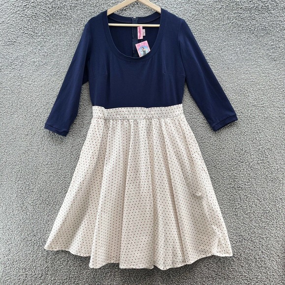 Pinup Couture Dresses & Skirts - Pinup Couture Navy Top Cream Polka Dot Midi Dress